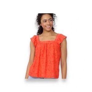 LC Lauren Conrad Vibrant Textured Orange Ruffle Tank Size 0X or XL